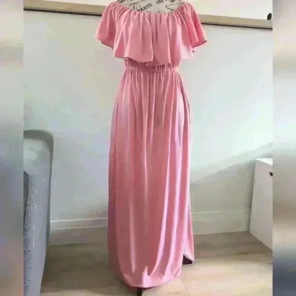 SARIN MATHEWS | Women's Pink Off the Shoulder Ruffle Maxi Dress